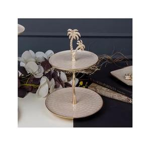 Présentoir à Gâteau Décoratif Personnalisé en Acier Inoxydable à Deux Niveaux Style de Luxe 1ère Classe Présentoir à Gâteau Décoratif de Table pour Mariage - Product Image 2