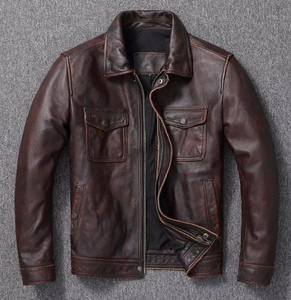 Veste en cuir véritable marron vieilli vintage motard de moto pour hommes vestes de haute qualité personnalisées brodées neuves - Product Image 1