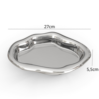 Plateau de rangement décoratif moderne en céramique argentée de 27 cm, avec forme irrégulière, technique de courbes, thème abstrait et idéal pour un cadeau