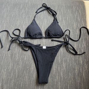 Maillots de bain bikini côtelés à lacets pour femmes, couleur unie, triangle d'été - Product Image 6