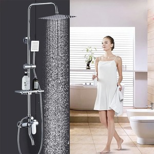 Soffione Doccia Quadrato Contemporaneo a Doppia Maniglia in Acciaio Inox 304, Termostatico, Superficie Spazzolata, Getto Massaggiante Delicato - Product Image 2