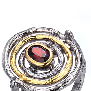Anello <span class=keywords><strong>in</strong></span> <span class=keywords><strong>argento</strong></span> Sterling 925 con granato Design a cerchio con grana di corteccia rosso con anello <span class=keywords><strong>in</strong></span> <span class=keywords><strong>argento</strong></span> Vintage perfetto placcato oro - Product Image 4