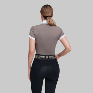 النساء الفروسية المنافسة ارتداء بلورات حجر قميص بيع بالجملة الملابس الرياضية قصيرة الأكمام تنفس ركوب الخيل وهمية الملابس المعرض - Product Image 2