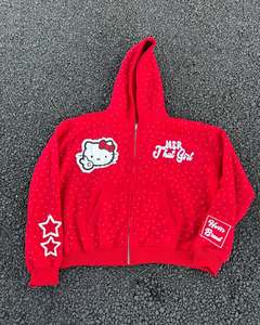 เสื้อฮู้ดผู้ชายผ้าคอตตอน100% เทอร์รี่มีซิปปักลายประดับพลอยเทียมแบบกำหนดเอง - Product Image 2