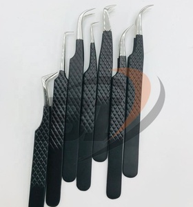 Professional High Quality Black Matte Japanese Stainless Steel Eyelash Extension Tweezers Custom Logo Pointed Tip 45 Degree - Product Image 5