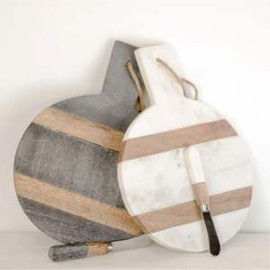 Nuevo producto, tabla de queso de madera y mármol de forma redonda, Acacia de madera de tabla de cortar, utensilios de cocina, tabla de cortar con cuchillo y servidores - Product Image 2