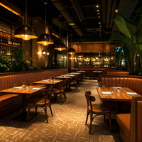 Meubles en bois massif de style industriel rétro, banquette rembourrée pour l'extérieur, tables et chaises pour restaurants, pour les cafés