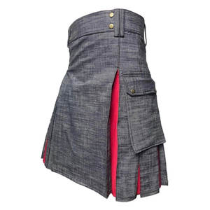 Kilt utilitaire écossais en denim gris pour homme, plissé rouge, kilt de sport, taille 28-62 - Product Image 1