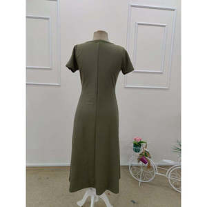 Women's Short Sleeve Crew Neck Deep Slit Detail <b>Viscose</b> <b>Dress</b>, 34543 - Green - Product Image 6