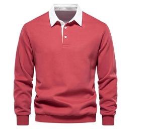 T-shirt polo personnalisable de haute qualité pour hommes avec manches longues nouveau style tissu de toile à motif solide - Product Image 2