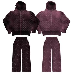 Custom Sun-Faded Distressed Acid Wash Winter Casual Hoodie and Flared <b>Sweatpants</b> Tracksuit <b>Set</b> for Men - Product Image 5
