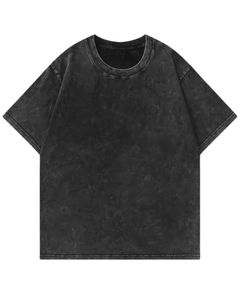 T-shirt en coton noir surdimensionné pour homme, lavage à l'acide vintage, épaules tombantes, streetwear décontracté, tee-shirt uni unisexe, vêtements d'été - Product Image 1