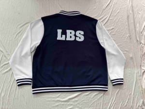 Veste universitaire d'hiver personnalisée pour hommes en bleu et blanc avec corps en laine manches en cuir PU logo avant OEM vente en gros - Product Image 6