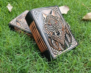 Wolf Embossed A5 Size Rustic Vintage Leather Journal Fat <b>Book</b> of Shadows for Men and Women Gift Journal - Product Image 1