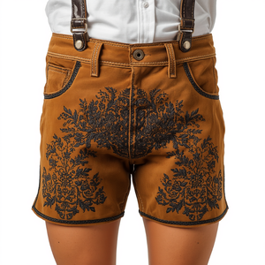 Pantalones Cortos Bávaros de Gamuza Vintage Personalizados, Pantalones Cortos de Cuero Bordados para Oktoberfest con Tirantes, Proveedor OEM - Product Image 1