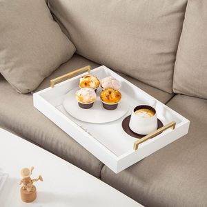 Plateau de service élégant en bois blanc avec poignées, idéal pour le petit-déjeuner, le café, les collations, les fêtes et la décoration intérieure - Product Image 6