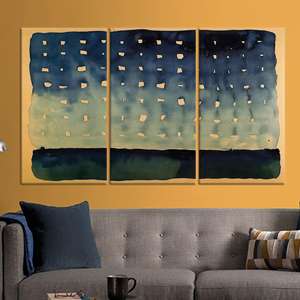 Impresión en lienzo de cielo nocturno abstracto moderno, elegante en azul marino y beige, JUEGO DE 3 LIEÑOS - Product Image 1