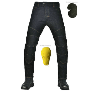 Pantalon de moto en denim bleu avec armure approuvée CE pour la protection des genoux et des hanches et un ajustement confortable - Product Image 4