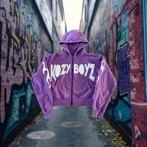 Sweat à capuche zippé pour homme, style streetwear hip-hop, en molleton bouclette, délavé à l'acide, vintage, effet usé, écologique, coupe-vent - Product Image 1