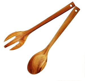 Blue Handle Natural Wood Salad Servers Floral Design 202 304 Grade PVD Coating Steel Utensil <b>Set</b> Customizable Power Supply - Product Image 4