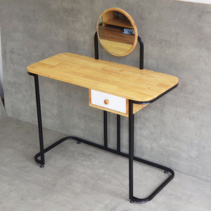 Mini Natural Wood <b>Makeup</b> Vanity <b>Table</b> <b>with</b> LED <b>Lighted</b> Mirror Iron Legs-BTD68062 Minimalist Design Style - Product Image 3
