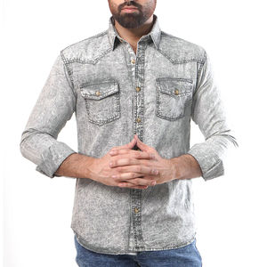 Camisa Vaquera Personalizada de Alta Calidad, Ligera, Teñida Lisa, Transpirable y Elástica - Product Image 1