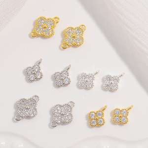 GP จี้ห้อยรูปใบโคลเวอร์สี่แฉก S925เงินสเตอร์ลิง CZ เชื่อมต่อแบบฝังฝังเพชรแบบถาวรเครื่องประดับขายส่ง - Product Image 1