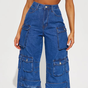 2025 femmes coupe régulière hiver plat avant taille haute Hip Hop Cargo Denim pantalon respirant décontracté - Product Image 2