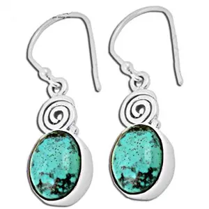 Boucles d'oreilles pendantes en argent 925 plaqué or avec pierre turquoise pour femmes, mariage et fête - Product Image 1