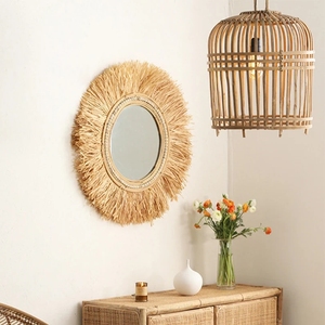 Nueva colección de espejo de mimbre de bambú tejido a mano Vietnam Vintage espejo montado en la pared decoración colgante de pared de ratán Natural - Product Image 1