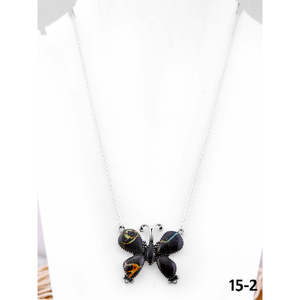 Collier artisanal du Sud-Ouest avec incrustation de style unique en argent sterling et serti de pierres noires - Product Image 1