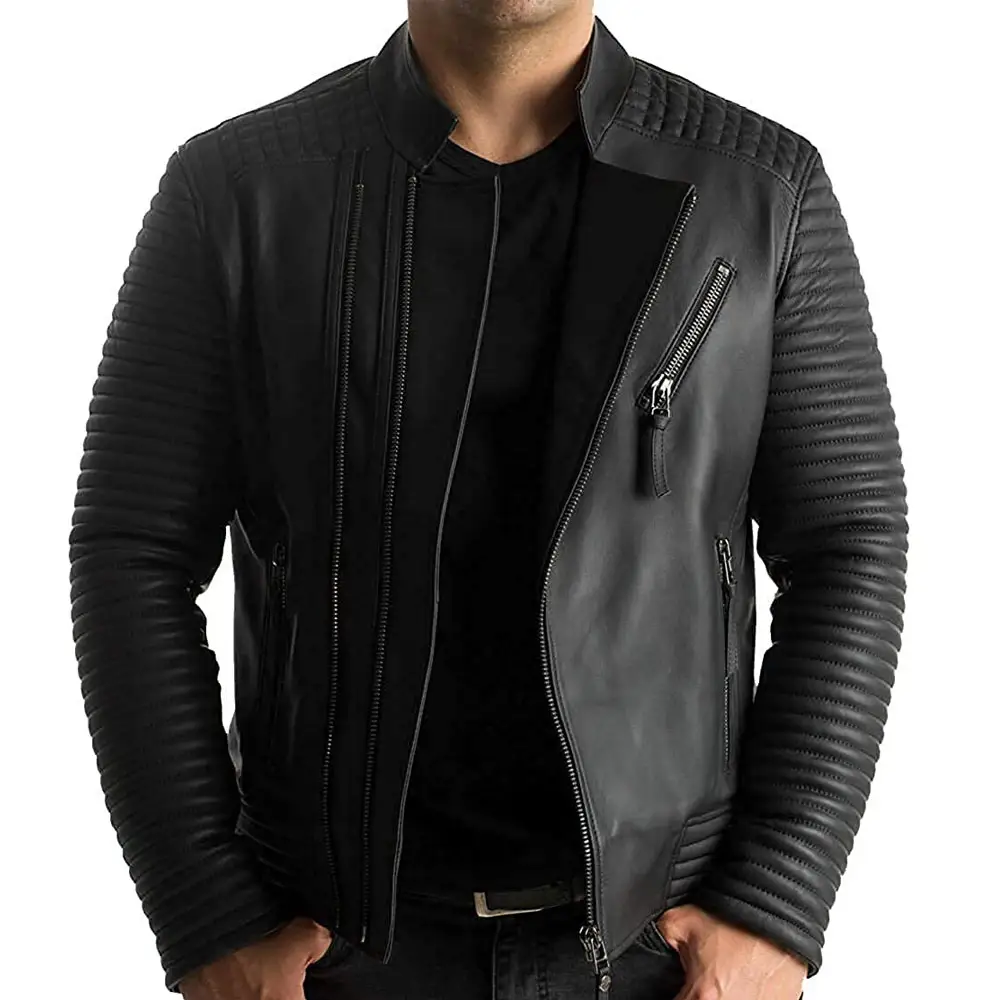 2022 OEM-услуги мужские повседневные кожаные куртки с длинным рукавом на молнии с воротником-стойкой/куртка из натуральной кожи для мужчин
