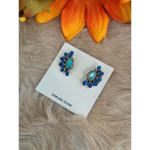 Southwest Handmade Multi Stone <b>Sterling</b> <b>Silver</b> Flower <b>Stud</b> <b>Earrings</b> - Product Image 3