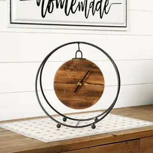 Ak latón Esfera de madera hierro decorativo negro marco con cable decoración reloj de mesa para decoración del hogar