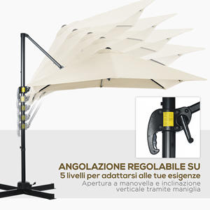 Outsunny 2.5x2.5m Parapluie de jardin crème avec angle réglable à 5 niveaux et 360 ° - Product Image 5
