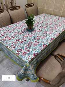 Eco-Friendly 100% Cotton <b>Tablecloth</b> Handcrafted Modern Floral Artisan Design Hand Block Printed Customizable Washable Cover - Product Image 5
