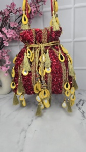 Vintage Indian Handmade Metal Clutch <b>Bag</b> <b>Potli</b> Handbag Embossed Gold Sier Style Golden Ball Handbag - Product Image 3