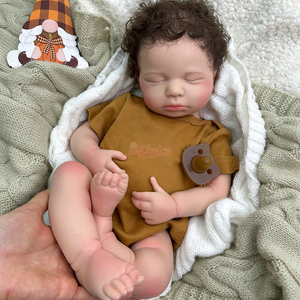 Muñeca Bebé Reborn de Silicona de 50 cm con Cabello Corto y Rizado, Venas Pintadas en 3D, Muñecas Reborn <span class=keywords><strong>que</strong></span> <span class=keywords><strong>Parecen</strong></span> <span class=keywords><strong>Bebés</strong></span> <span class=keywords><strong>Reales</strong></span> Durmiendo - Product Image 1