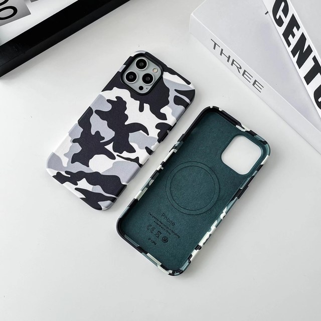 Camouflage Design Anti-Sweat Mobile Phone Case Wireless Charging Leather Case for iPhone 13 14 Pro Max Plus