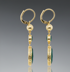 ต่างหูพลอยทรงกลมและทรงมาร์ควิสสีเขียวไฮโดรที่สง่างาม |   ต่างหูเงินแท้ 925 ชุบทอง 18K แบบห้อย เหมาะสำหรับงานแต่งงาน - Product Image 5