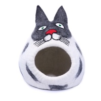 100% Ecologisch Premium Wol Kattenhol XL Gestreept Patroon Binnenbox Wasbaar Koelbed voor Kleine Huisdieren Alle Seizoenen