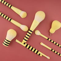 Ensemble de pinceaux de maquillage rayés en forme d'abeille, 9 pièces, pinceaux cosmétiques en poils synthétiques doux pour poudre, fard à joues, fard à paupières