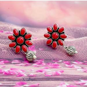 925 Sterling Silver <b>Earring</b> Stud Natural <b>Red</b> Coral Elegant Wedding Jewelry Perfect Anniversary Gift for Her Gold-Material - Product Image 4