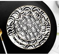 Restaurant Hôtel Style Nordique Japonais Noir Et Blanc Motif Géométrique Céramique Porcelaine Vaisselle Vaisselle Assiettes