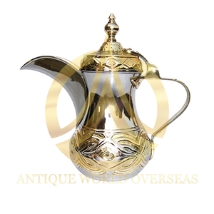 Cafetera árabe artesanal Dallah de acero inoxidable con diseño atractivo, color dorado y plateado del fabricante indio - Product Image 5