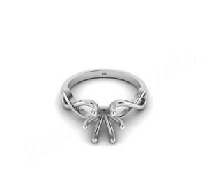 925แหวนแต่งงานกึ่งเมานต์ดีไซน์รูปโบว์แบบง่าม7มม. สีเงินสเตอร์ลิงประดับอัญมณีออกแบบได้ตามต้องการ - Product Image 4