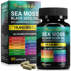 Cápsulas de Aceite de Semilla Negra y Musgo Marino con Ashwagandha y Jengibre, <span class=keywords><strong>19</strong></span>,445 mg por Porción, Marca Privada al por Mayor para el Cuidado de la Salud - Product Image 1