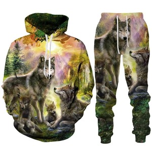 Sweatshirts et pantalons à fermeture éclair pour hommes Ensembles de survêtements respirants Hommes Femmes Cool Forest Wolf 3D Printed Hoodie/Pants/Suit Fashion - Product Image 6