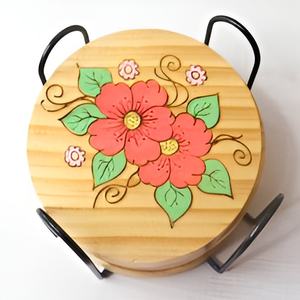 Premium Modern <b>White</b> Wooden Coaster With Round Shaped Mats and Pads for Table <b>Top</b> Decoration Wooden Coaster - Product Image 3