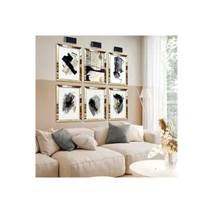 ชุดภาพวาดแอบสแตรกต์ MDF ไร้ขอบทำจากแก้ว6ชิ้นลายธีมสีดำ - Product Image 3